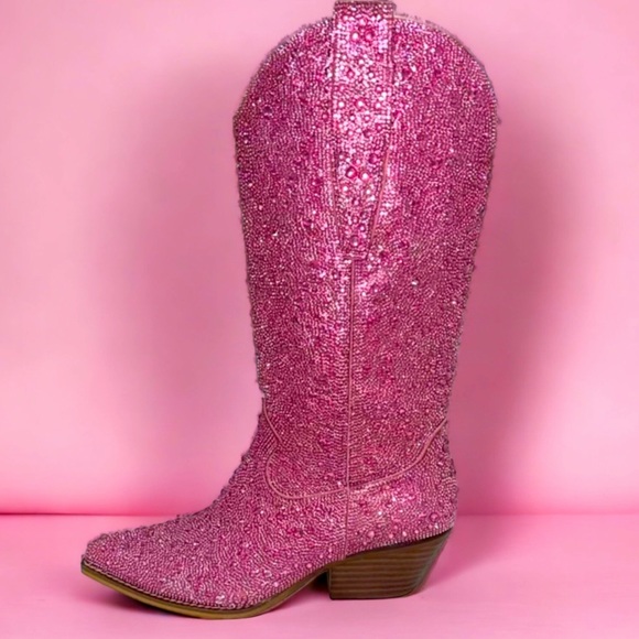 ZOE Dazzling Metallic Pink Quality Rhinestone Embellished Cowboy Boot Size 6 - Picture 5 of 5